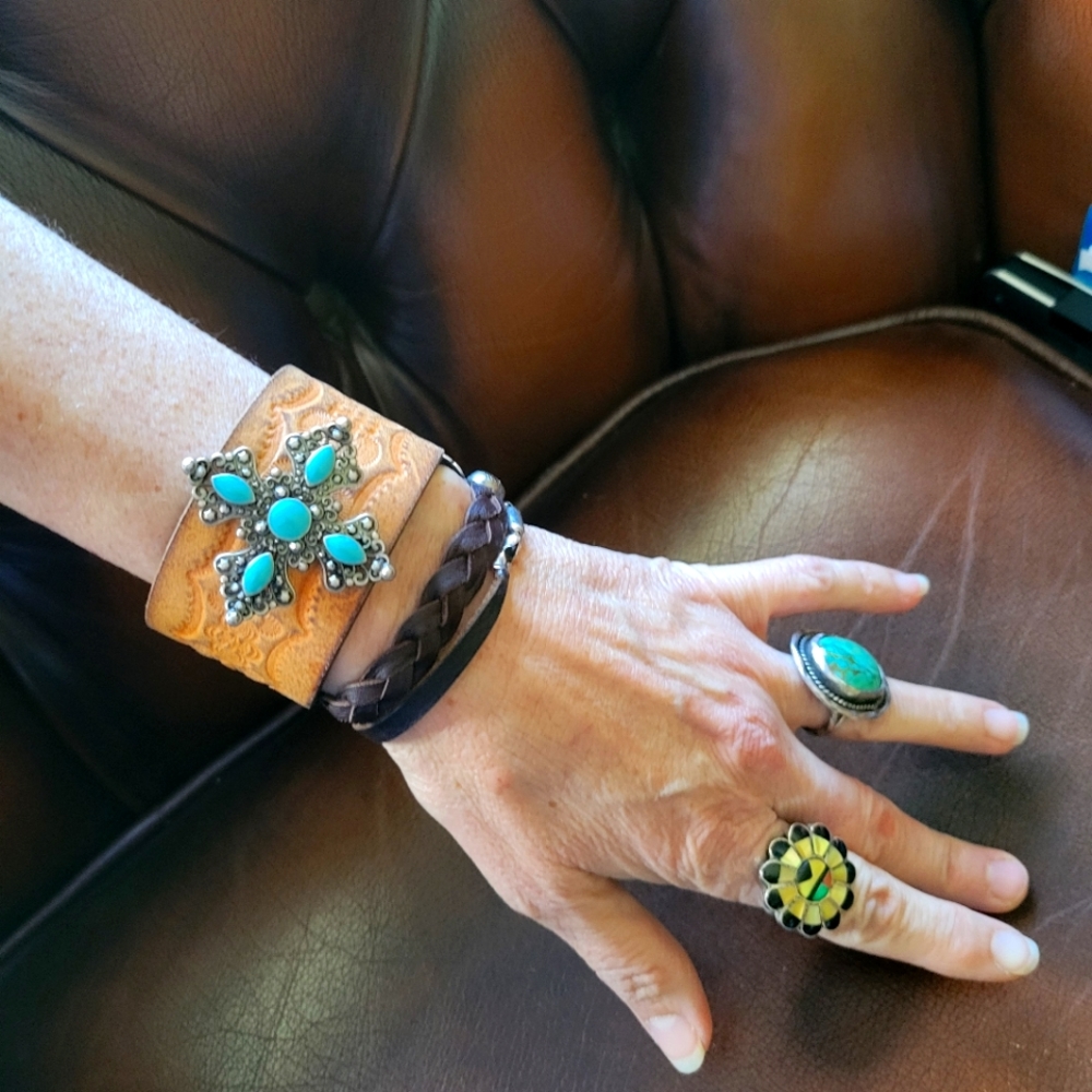 Turquoise Cross Southwestern Leather Cuff Bracelet